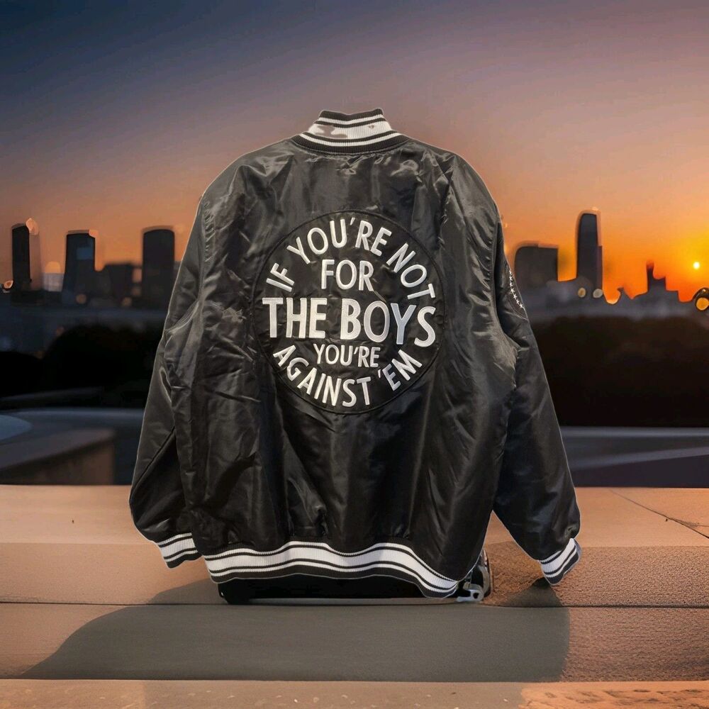 Starter x Barstool Sports The Boys Satin Bomber Jacket Black Varsity 2XL NWOT